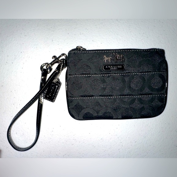 Coach Signature Black Monogram Wristlet Wallet - Picture 1 of 8